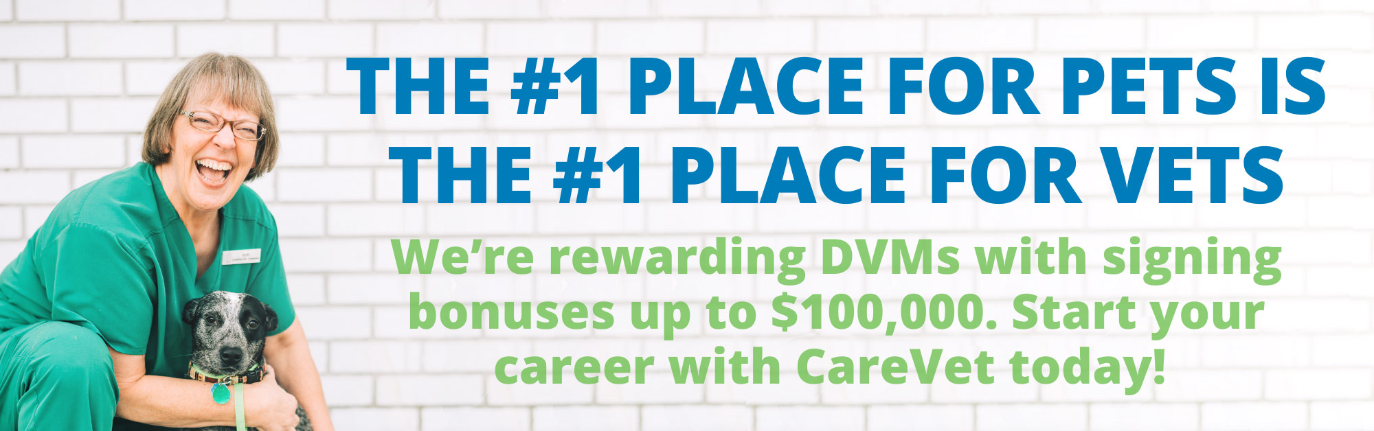 The #1 place for pets is the #1 place for vets. We're rewarding DVMs with signing bonuses up to $100,000. Start your career with CareVet today!